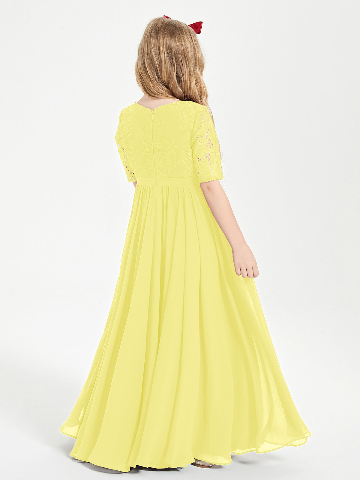 Lace Top Half Sleeved Junior Bridesmaids Dresses Lemon